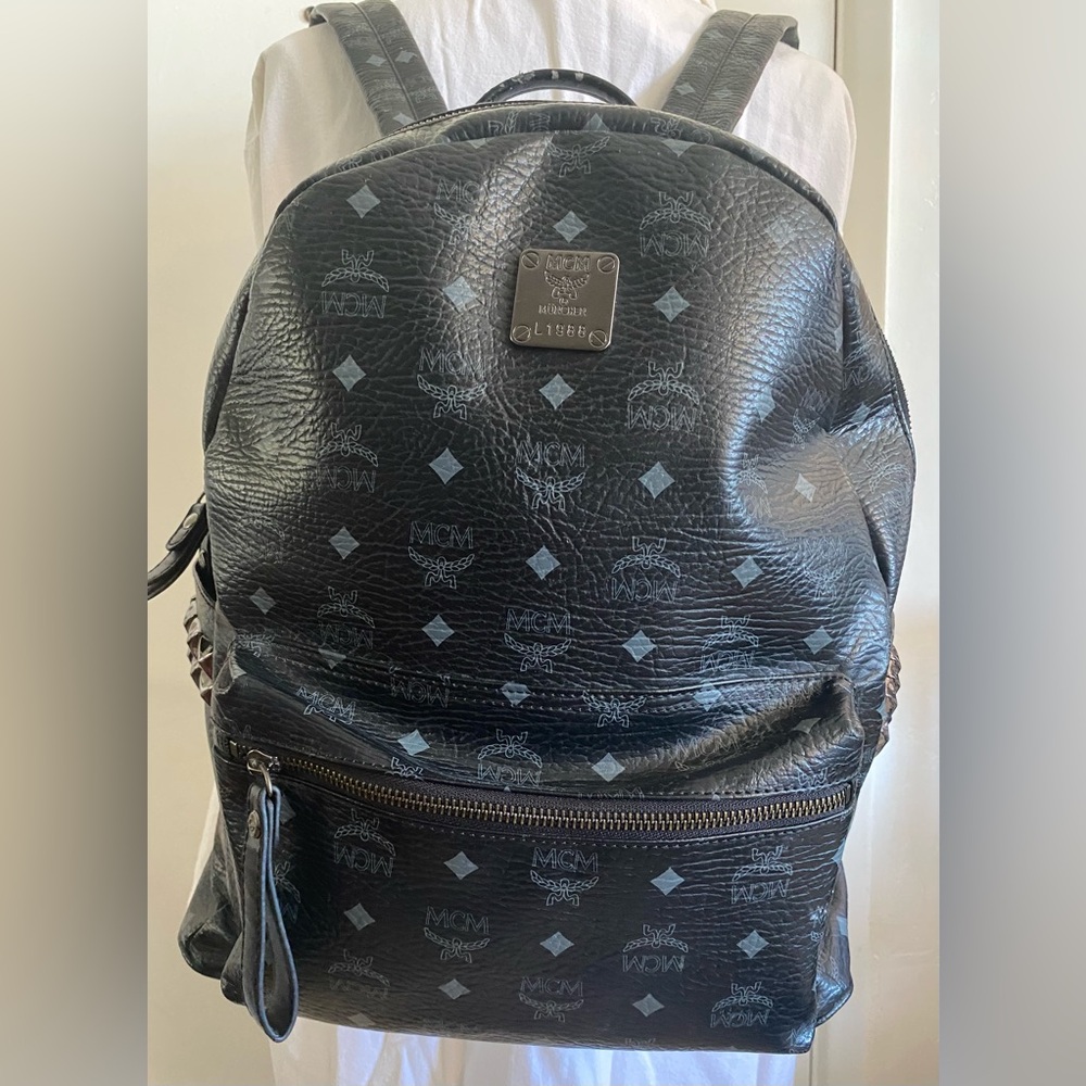 MCM Black Monogram Backpack with Glossy Finish